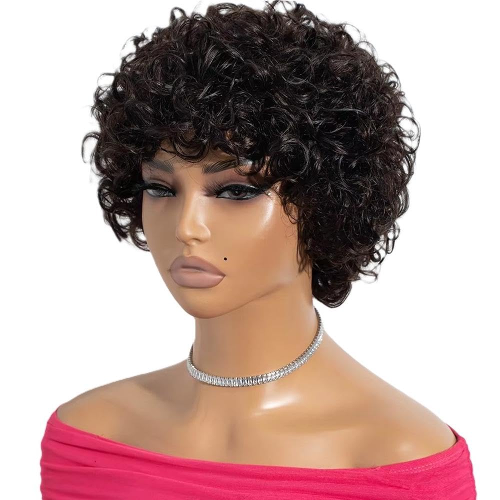 Accessori Parrucche Parrucca Riccia Crespa Corta Da 10 Pollici Con Frangia Di Capelli Umani Per Donne Nere(3)