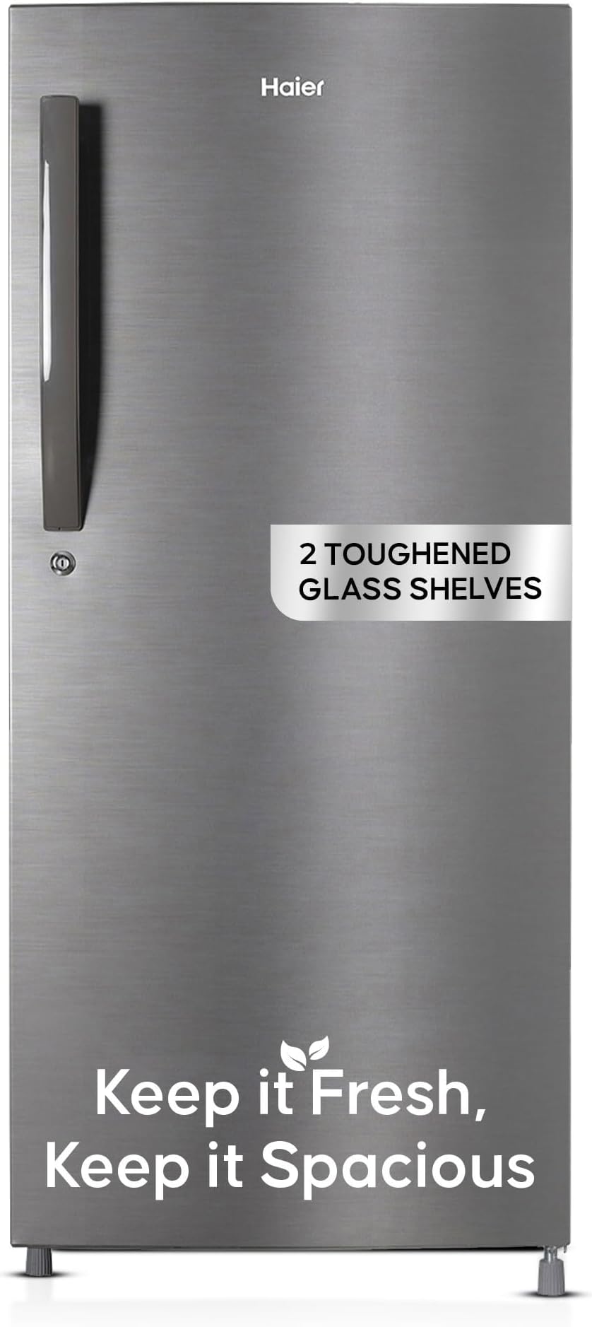 Haier 190L 4 Star Direct Cool Single Door Refrigerator | 3 Toughened Glass Shelves | Fast Ice Making in Just 60 minutes | Large Veg Box| Easy Clean Back (HED-204DS-P, Dazzle Steel)