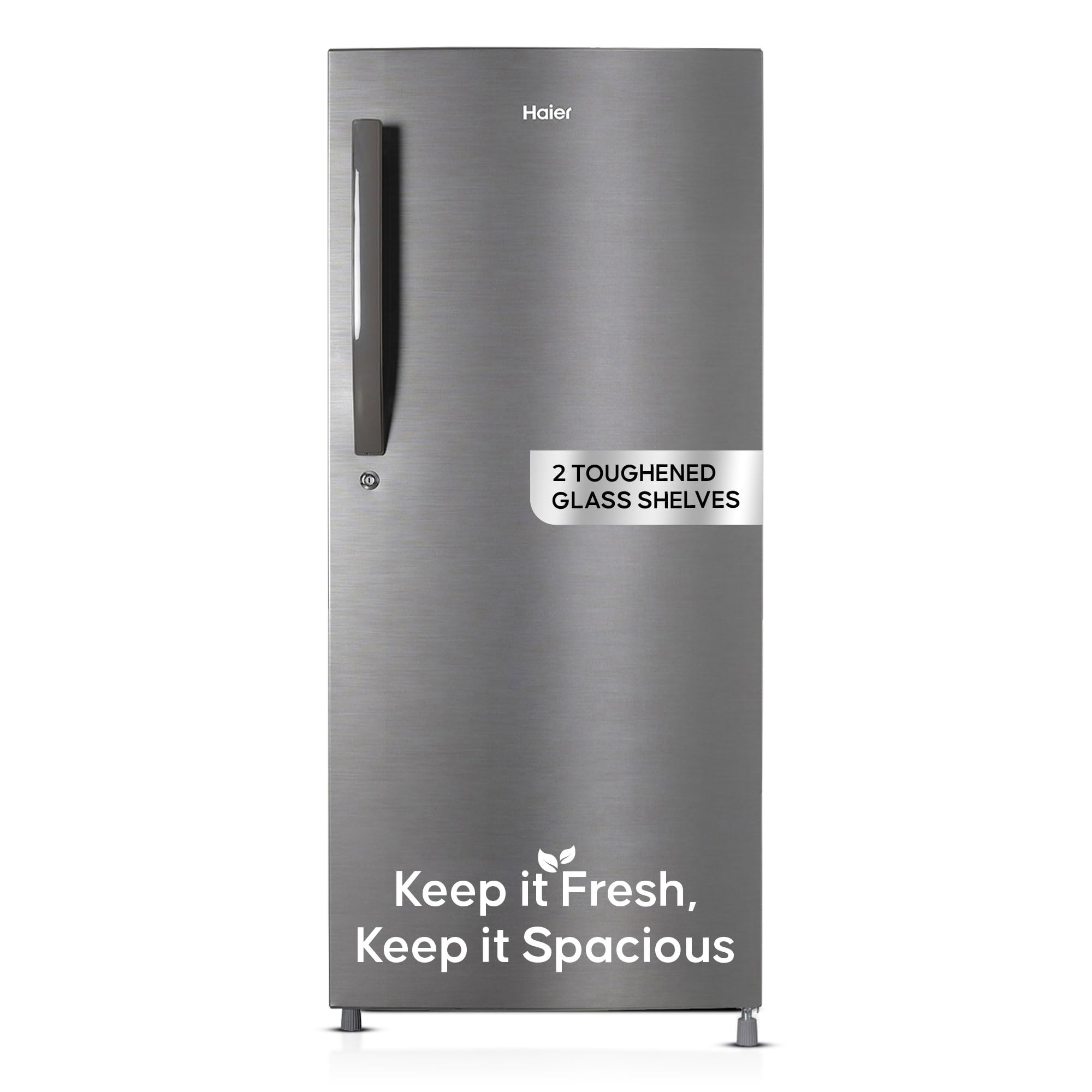Haier 190L 4 Star Direct Cool Single Door Refrigerator | 3 Toughened Glass Shelves | Fast Ice Making in Just 60 minutes | Large Veg Box| Easy Clean Back (HED-204DS-P, Dazzle Steel)