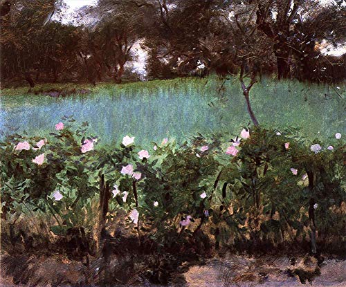 Peinture paysage avec treillis de roses Sargent pour salon chic