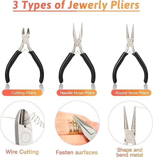Miniatura 4 de Giwaelro Kit de fabricación de joyas para adultos, suministros de fabricación de joyas con alicates, alambres, hallazgos, cadenas de collares, lupa