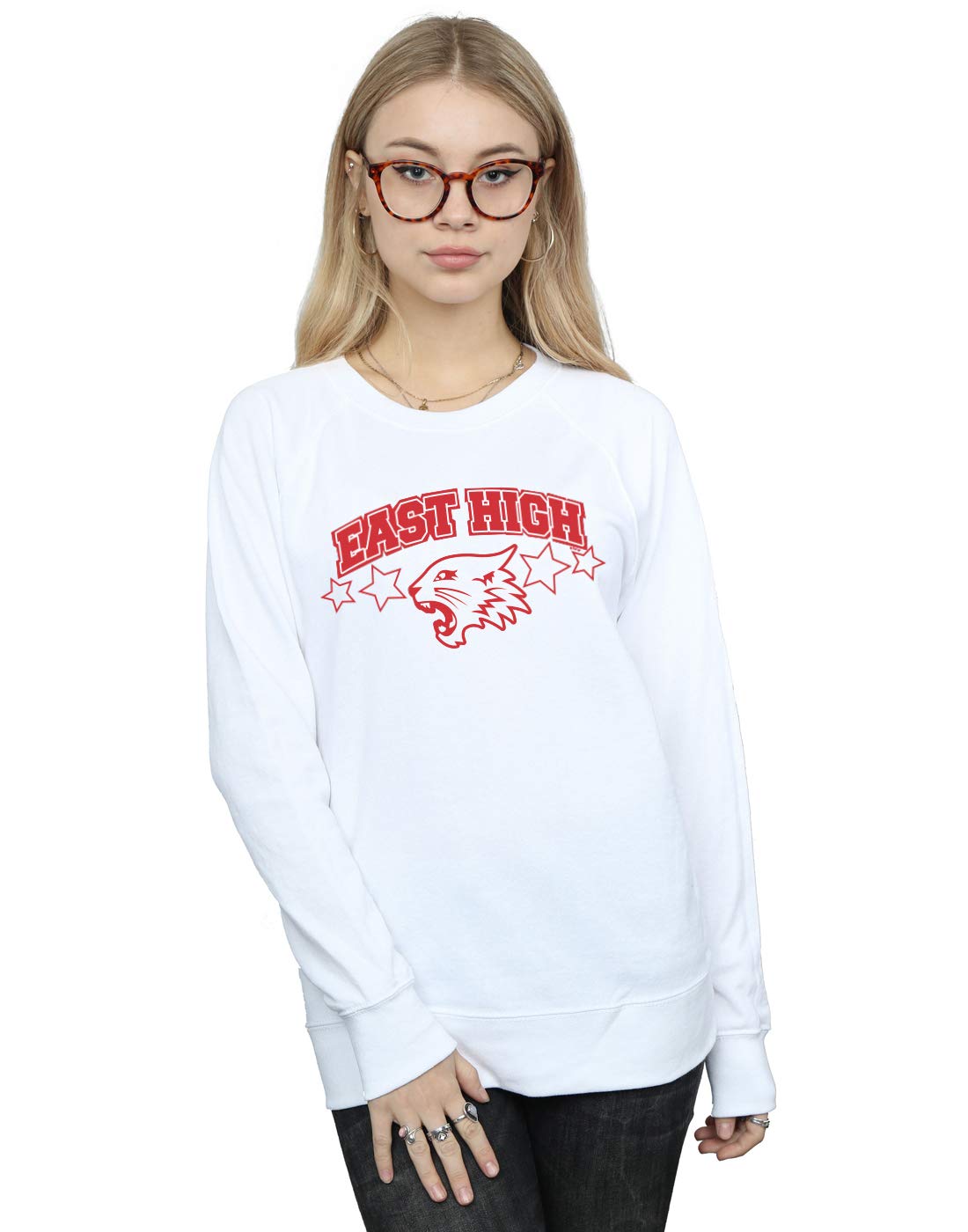 Absolute Cult Women's White Disney High School Musical The Musical Wildcat Stars Sweatshirt Small