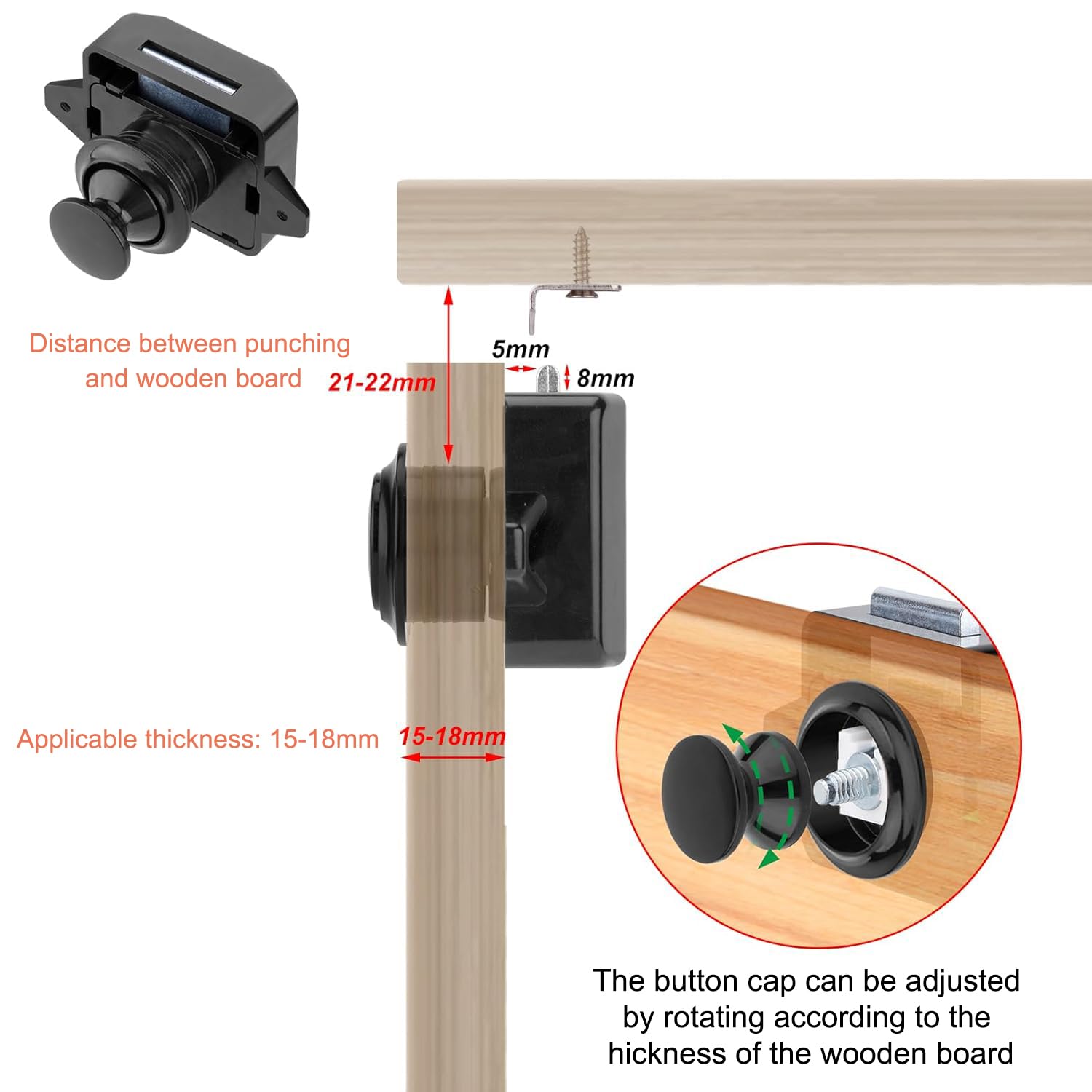 10 Pièces Serrures de Camping Car, Verrou Porte, Bouton Poussoir en Métal Serrure de Porte, Serrure de Meuble, Serrure pour Motorhome Caravan Van RV Camper, Noir