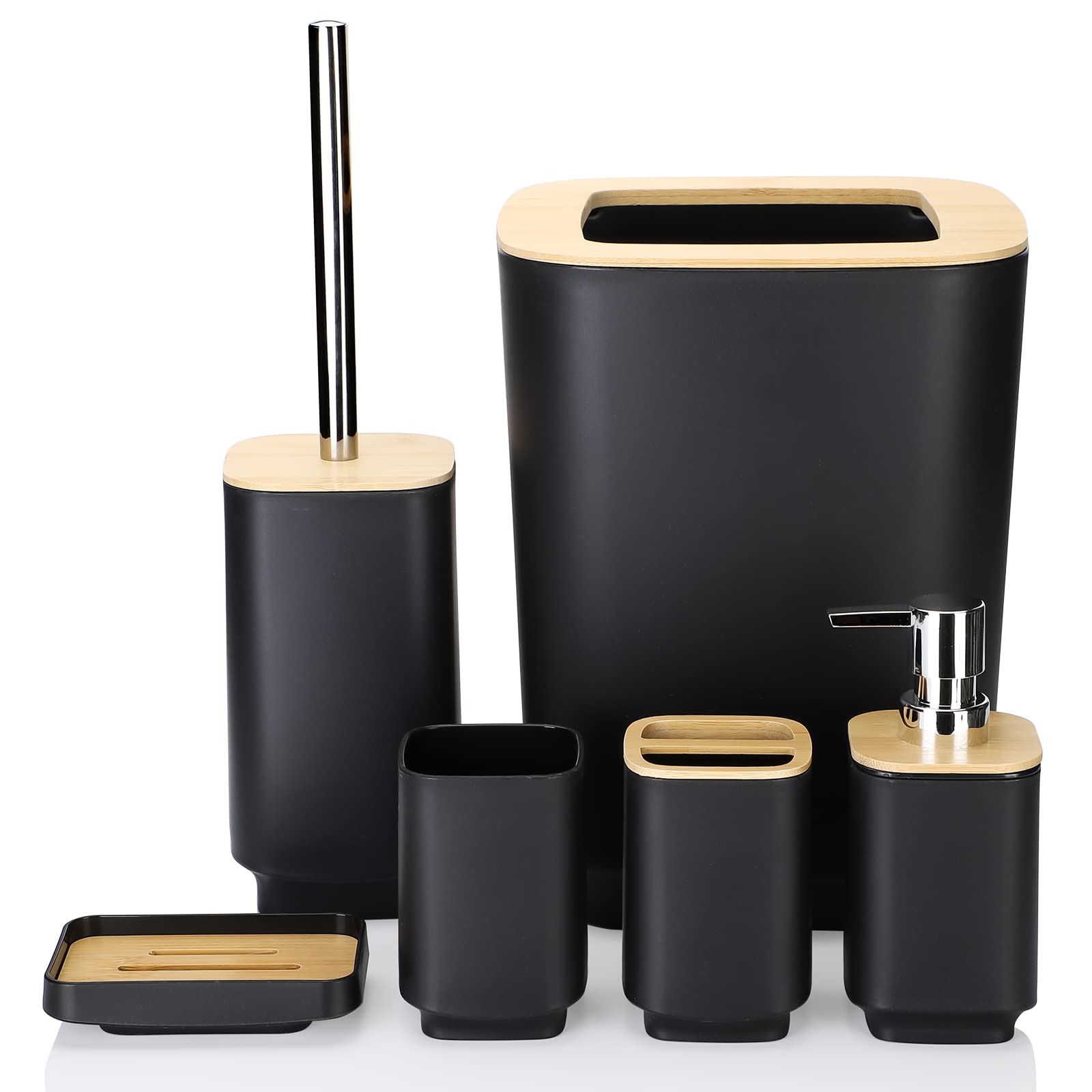 JOTOM Bamboo Bathroom Accessories Set of 6 Modern Design 6 Pieces ...