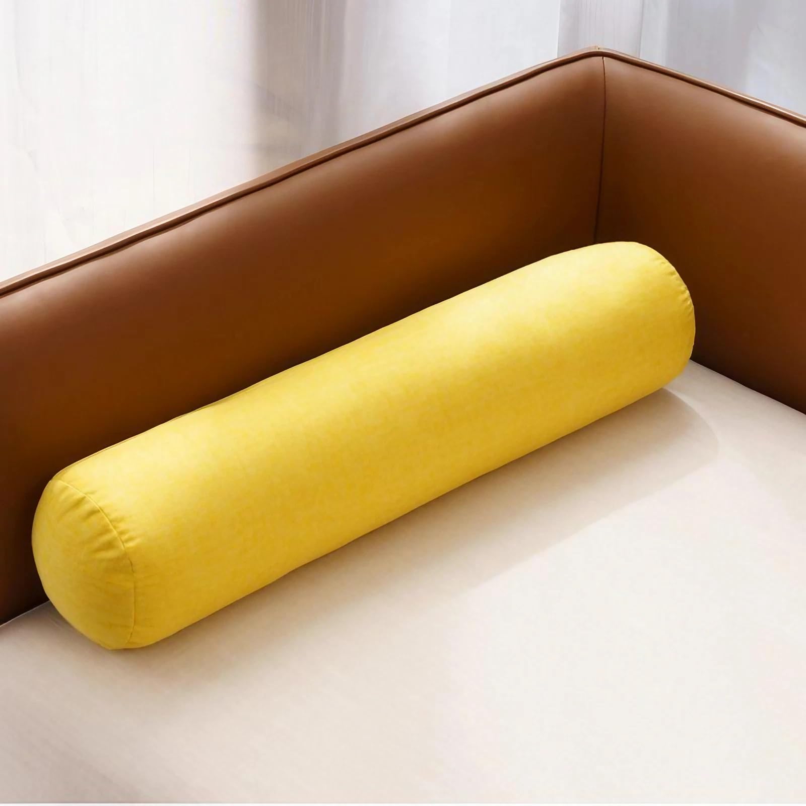 Nackenrolle für Bett und Sofa, langes Zylinderkissen, stützendes rundes Kissen, Yoga-Kissen, Leinenmischung für Komfort, Gelb, 15 x 40 cm