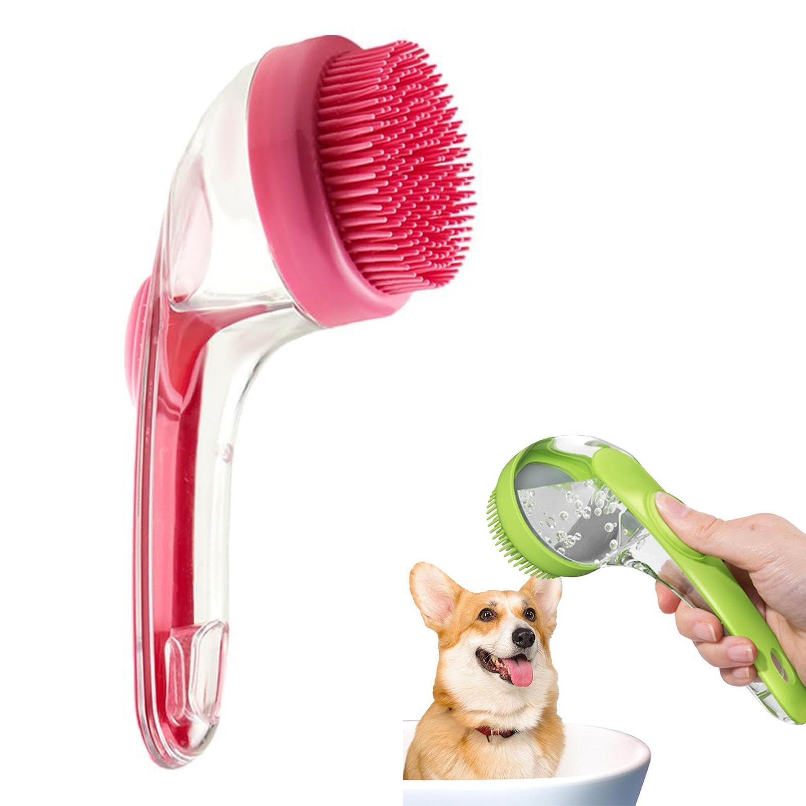 Pet Bath Brush with Soap Dispenser, Dog Bathing Brush with Shampoo Dispenser, for Dogs for Long and Short Hair for Shower Daily Cleaning (Red)
