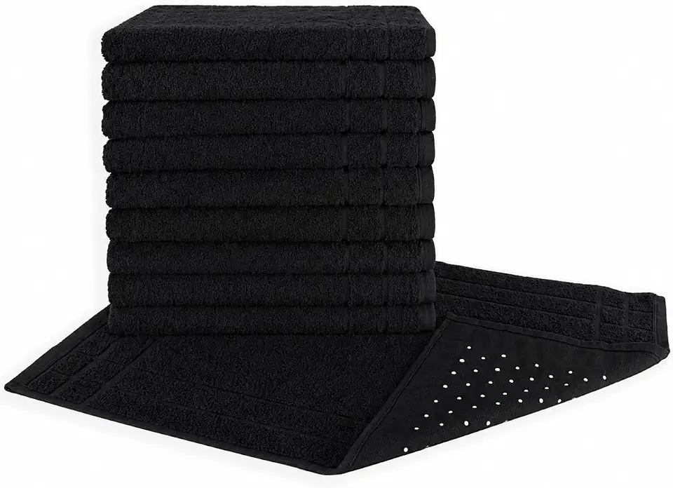 Kit 05 Tapetes para Banheiro Com Antiderrapante Grosso 550g/m² 45x70cm 100% Algodão - Preta