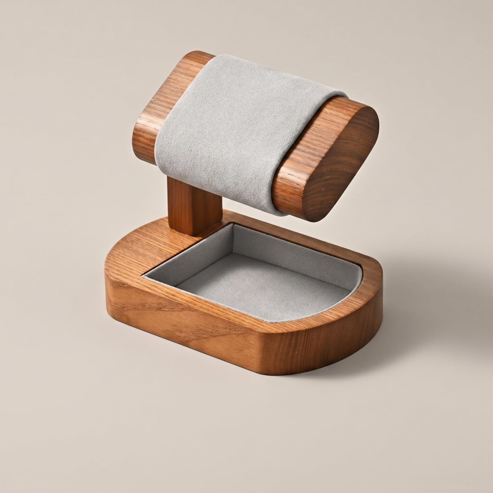 Supporto Orologio Espositore Portaorologi Stand Salvaspazio Base Legno Cradle Imbottita Microfibra a 360 Gradi Adatto a Comodino Toeletta Banco