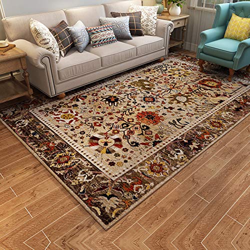 Fancytan Vintage Teppich für Wohnzimmer und Schlafzimmer Küche, großer Teppich Blumen mit Muster Orientalisch, beige und braun, Rutschfester, 80x120 cm Cover