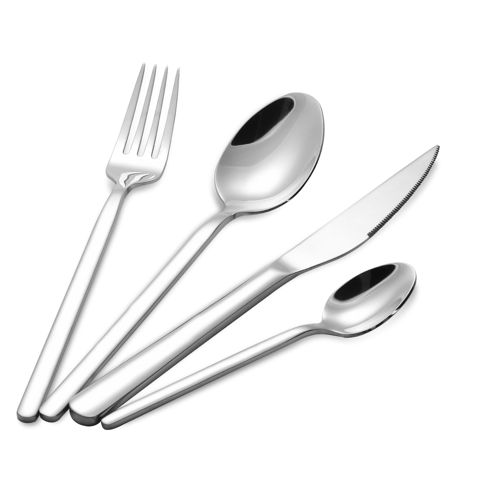 24 Pièces de Couverts pour 6 Personnes, Ensemble de Vaisselle en Acier Inoxydable, Jeunesse Polie, Jeunesse avec Couteaux, Fourchettes et Cuillères (Argent)