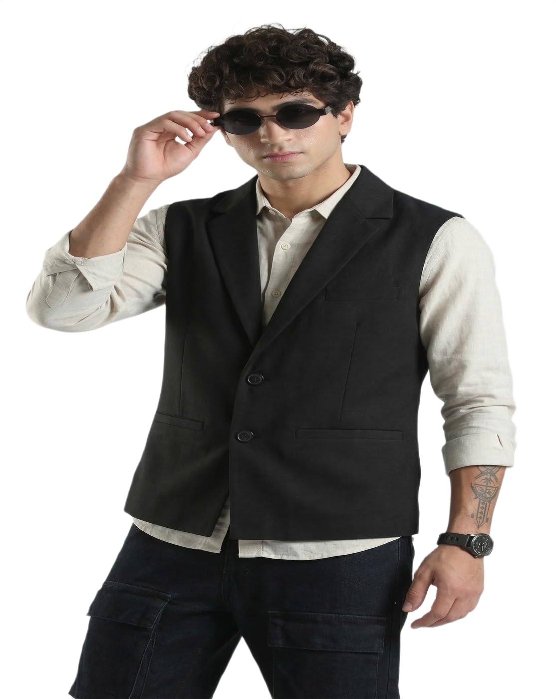 cadmon Men Slim Fit Cotton Blend Waistcoat Half Jacket-picture-11