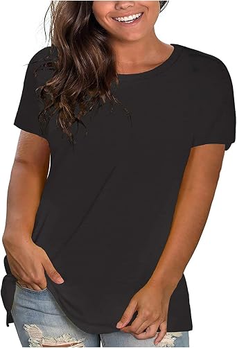Lastesso Womens Tops Basic Solid Short Sleeve Shirt Oversized Crewneck Summer Tops Casual Going Out Blouse T Shirts