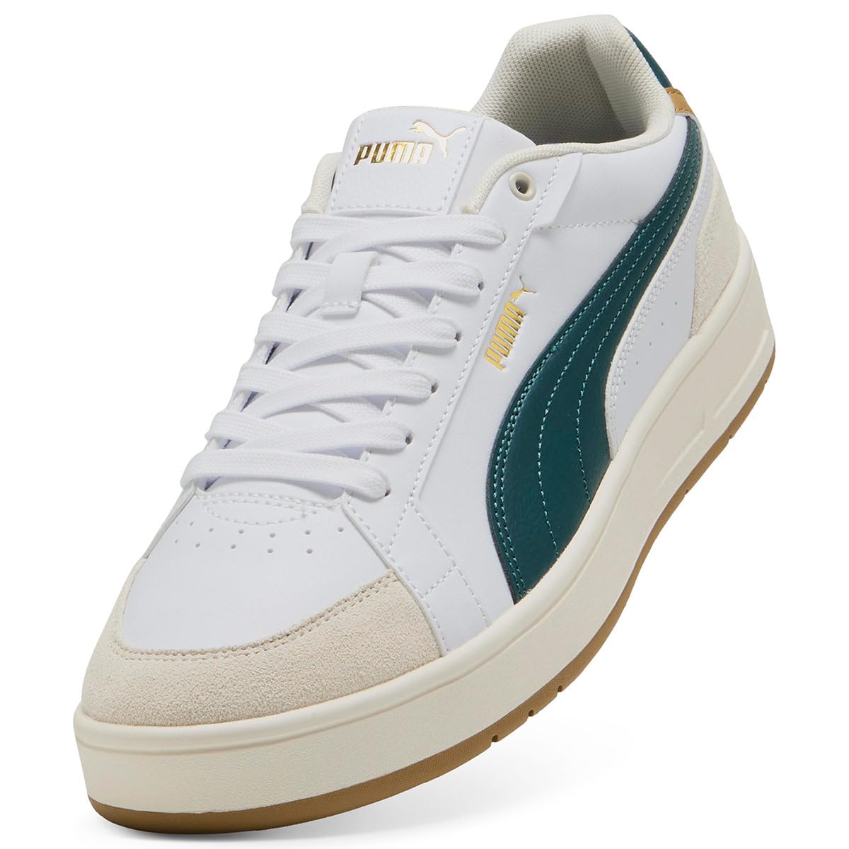 PUMA Unisex Yetişkin Court Classico Sport Spor Ayakkabı White-Green Terrain-Gold 43
