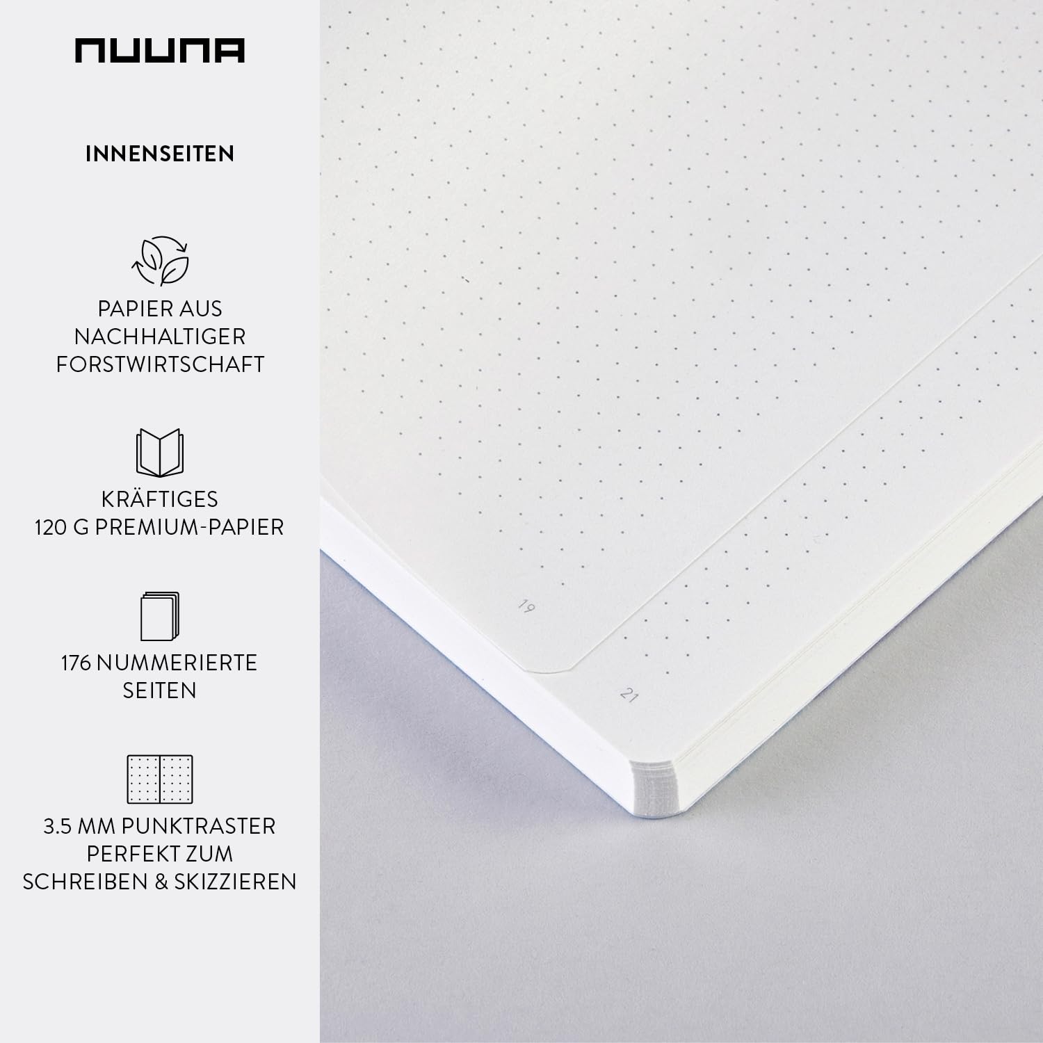 Nuuna Notizbuch A5 | Flow M - Blue Lake | 3,5 mm Punktraster | 176 Seiten | 120 g Premium-Papier | veganes Einbandmaterial | nachhaltig produziert in Deutschland