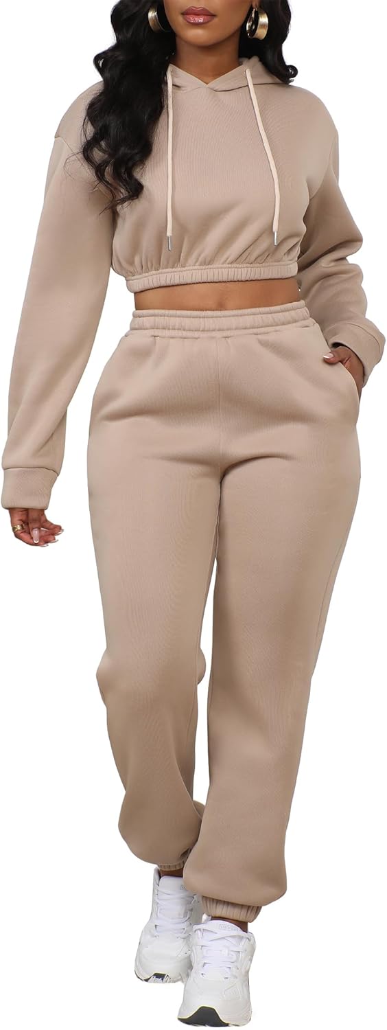 LovelyWholesale Women 2 Piece Outfits Long Sleeve Crop Hoodies and Pants Sweatsuit Set - Image 2