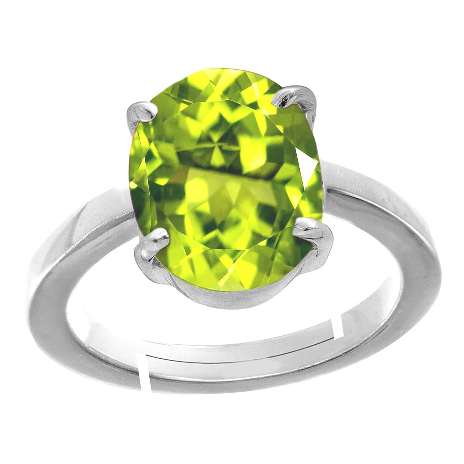 11.25 Ratti Carat Certified Natural Green Peridot Gemstone Silver with White matel Adjustable Ring/Anguthi for Men and Women