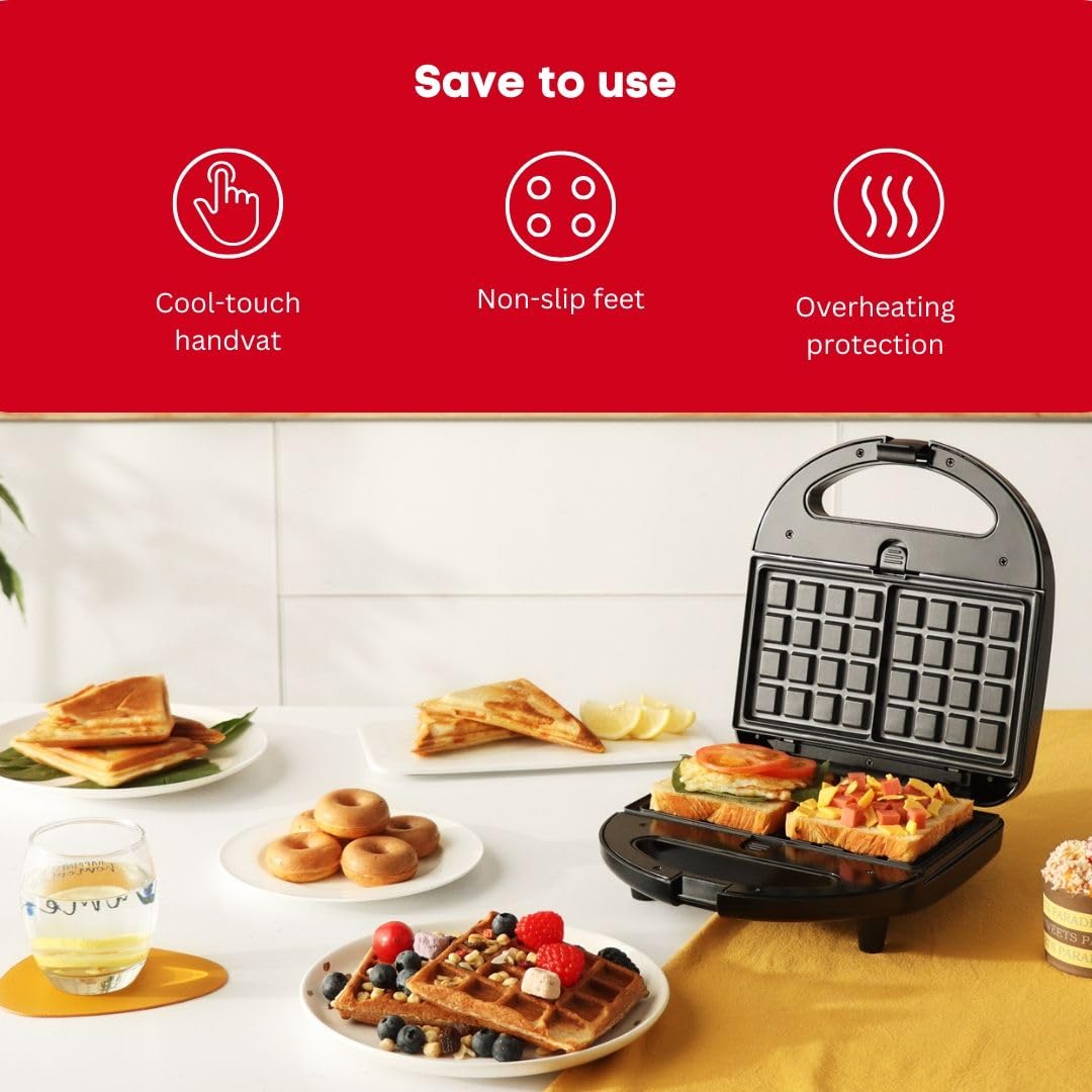 Design Acier Inox Appareil à Croque-Monsieur XXL Steinborg - 4 Coins, Revêtement Anti-Adhésif Et Boîtier Cool-Touch | Grill Panini Electrique Grille Sandwich Familial Xxl