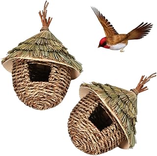 bird houses for garden,bird nesting box Hummingbird Nest, Hummingbird House,Hanging Bird House for Garden Woven Grass Bird House Hummingbird Nesting Box Pouch for Garden Decor 2PCS 22 * 17 * 3.5cm