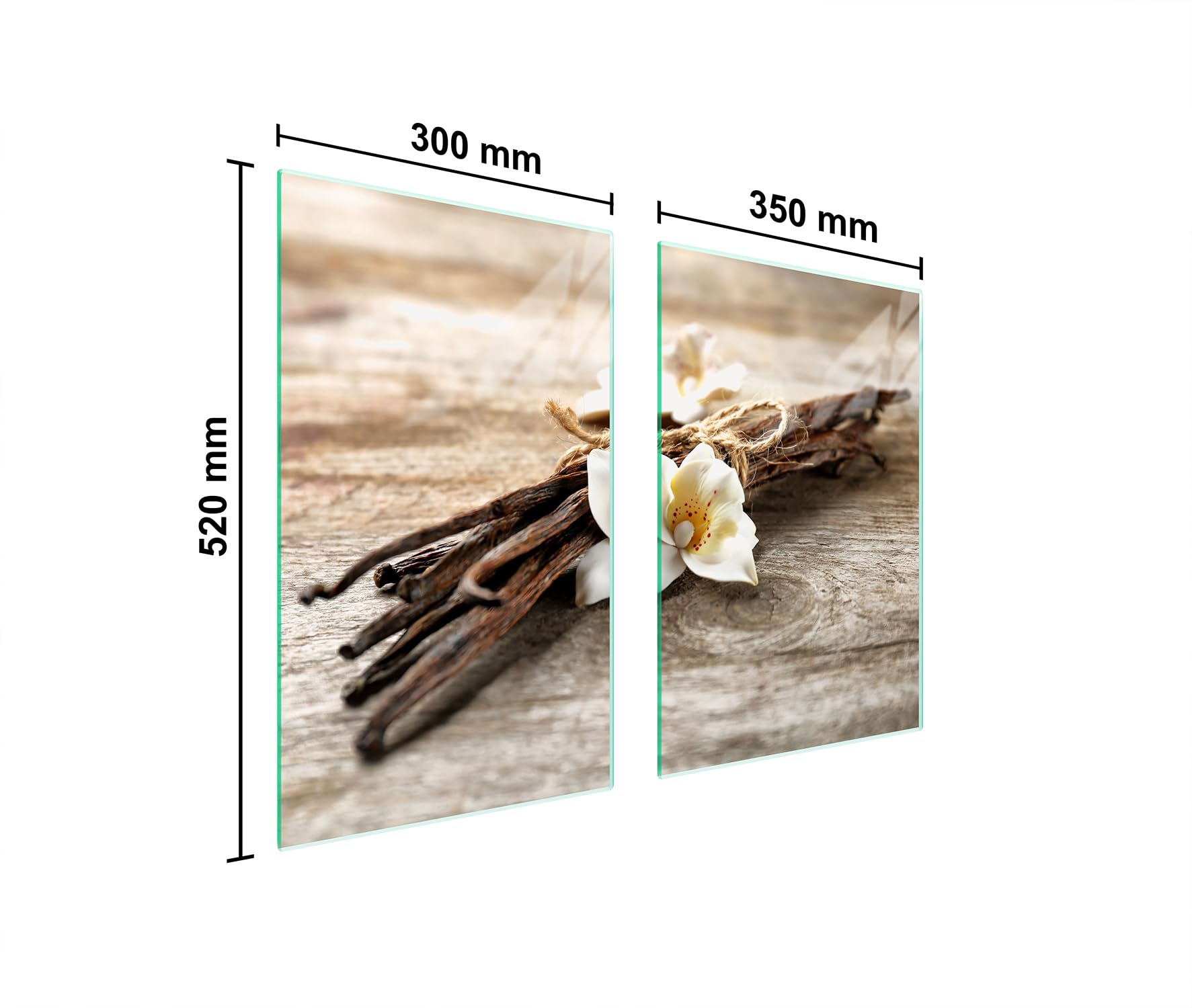 TMK ArtDeko Tabla de cortar decorativa de cristal templado y cubre vitro, Placa protectora de vitrocerámica 65 x 52 cm 2 piezas, para inducción, protección contra salpicaduras, Vainilla