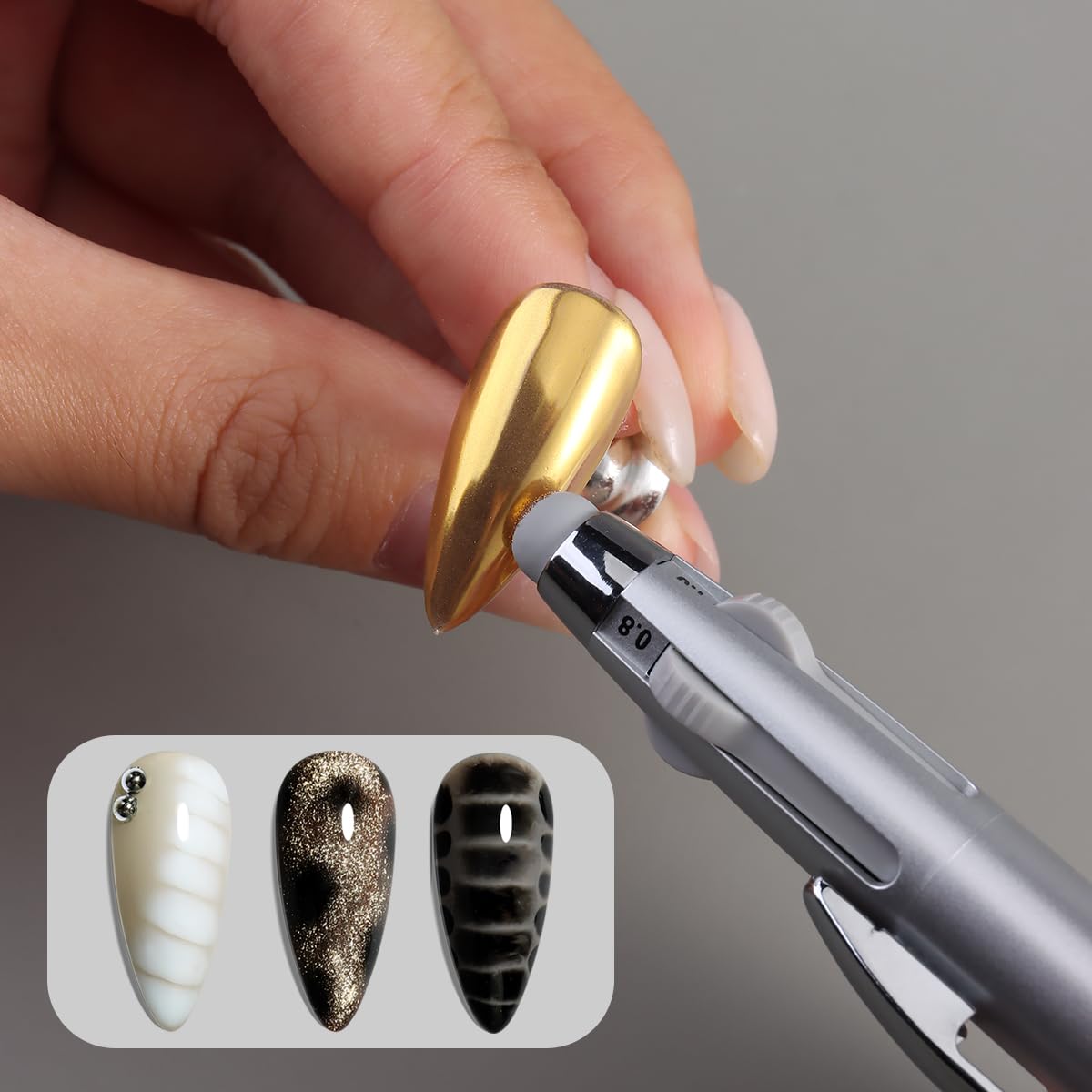 4-in-1 Nail Dotting Pen, Ballpoint Design with Marked Sizing for Precision Dot Painting, Ombre Gradient & Chrome Powder Applicator - Manicure tool for Home Salon & Nail Art Beginners