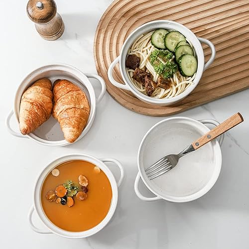 Miniatura 9 de HVH Juego de 4 cuencos de sopa con asas, aptos para microondas, tazón grande de sopa de 24 onzas para sopa, cereales, frío, estofado de res, cuencos