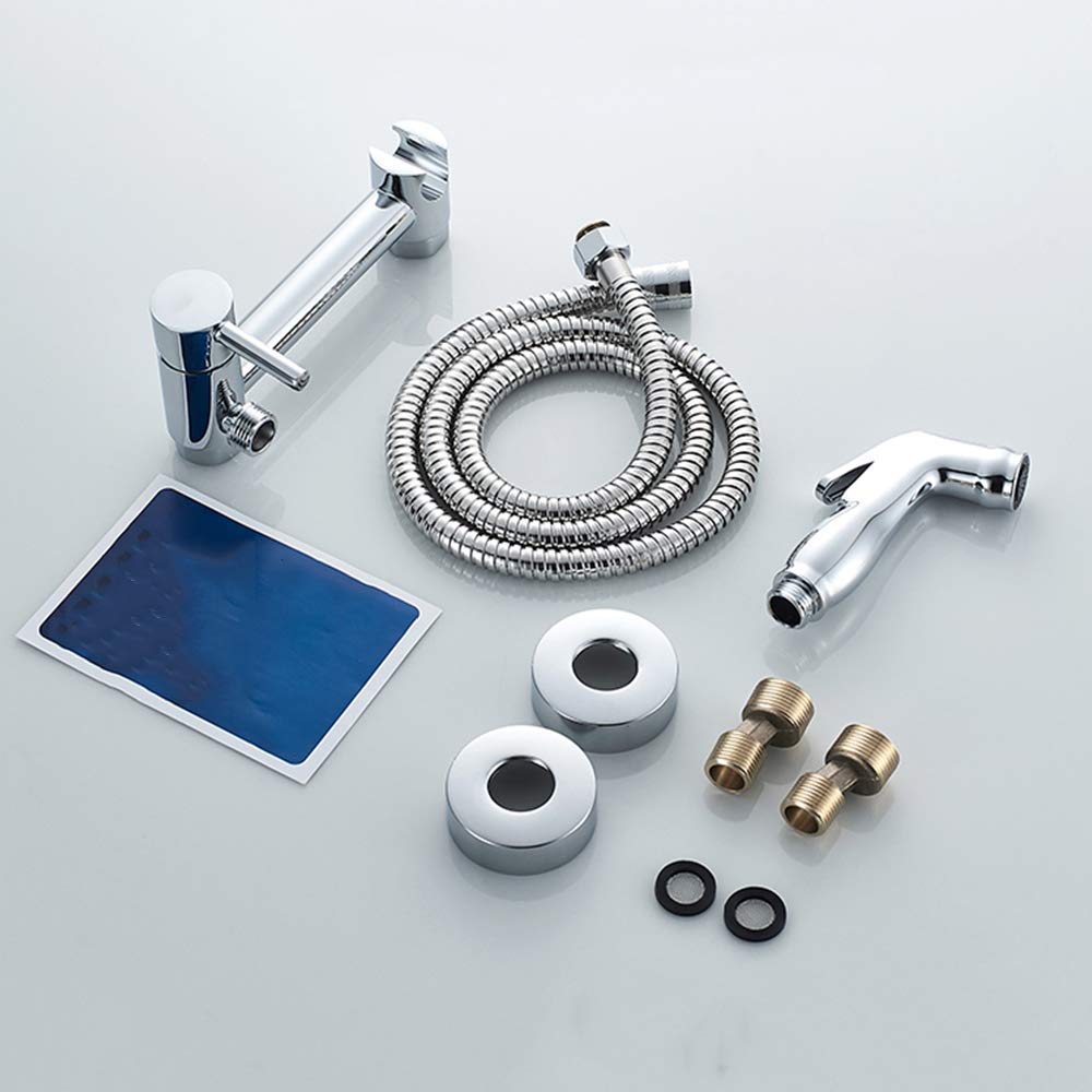 Toilette Bidet Spray, Bidet Pulvérisateur en Laiton Chromé Kit Mitigeur Douchette à Main Mural Kit Douchette WC pour Toilette avec Eau Chaude et Froide, Tuyau Flexible pour Hygiène