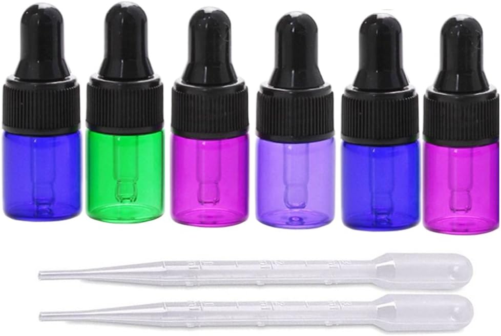 Multicolor Glass Dropper Bottles Mini Essential Oils Dropper Bottles Empty Refillable Perfume Sample Bottle Makeup Glass Vials With Dropper Pipette 2ml Transfer Pipettes 30 Packs Set (2ml)