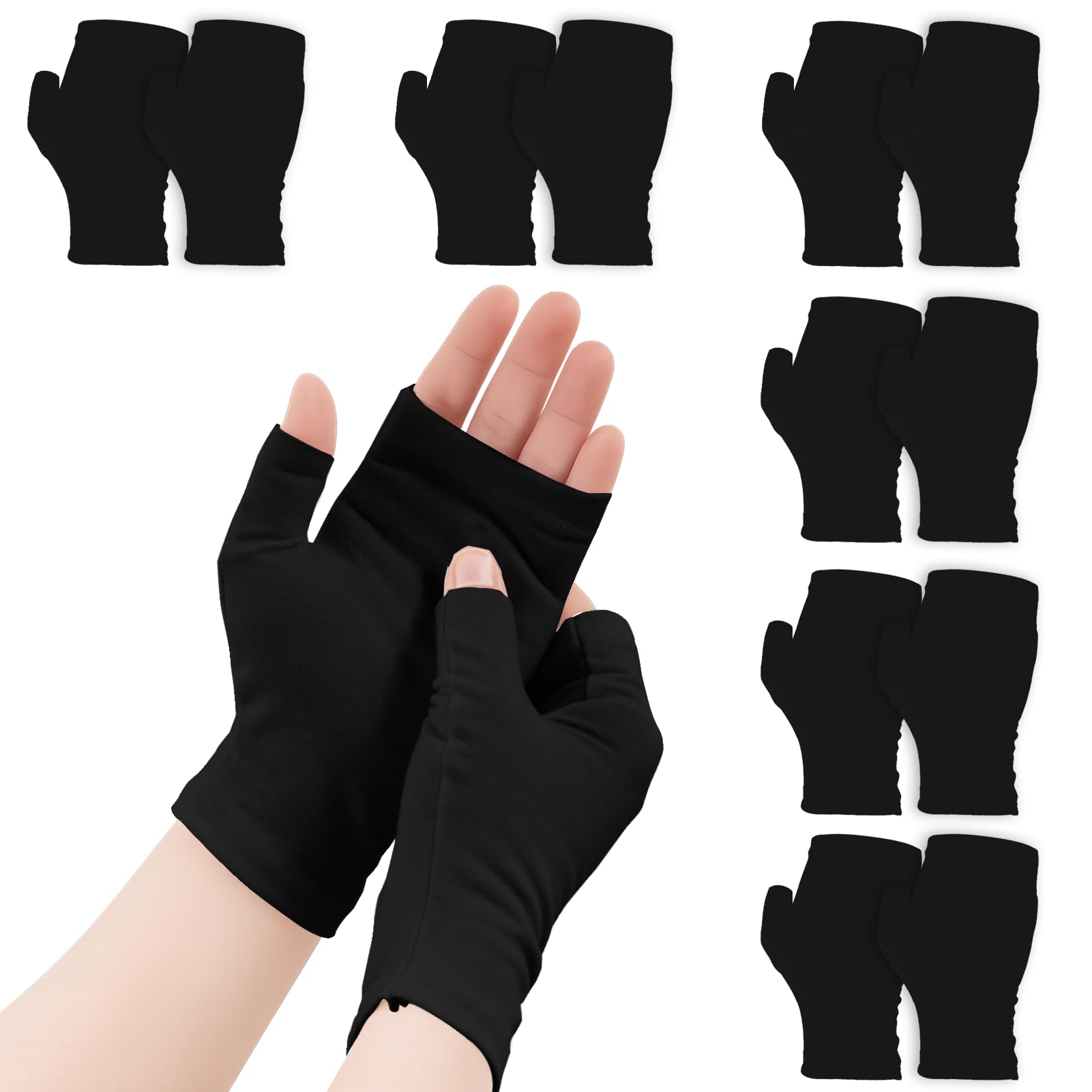 Guantes Para Eccema Sin Dedos, Suave Y CóModo Guantes Algodon Dermatologicos (Negro)