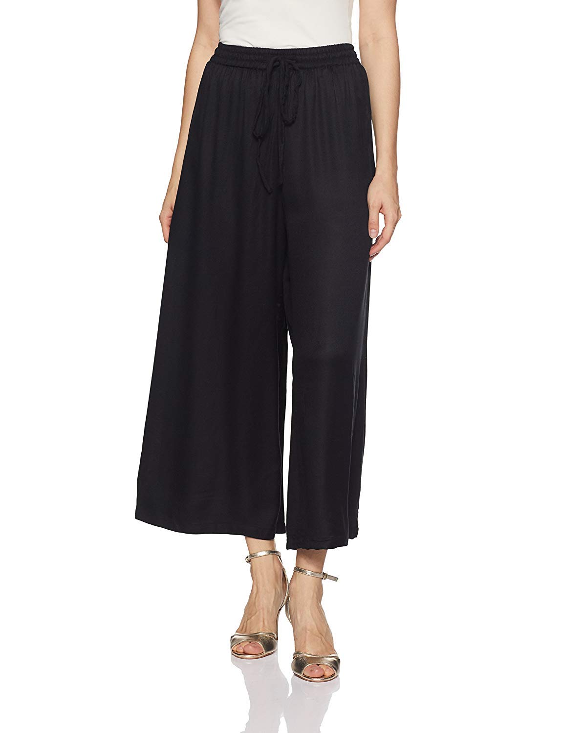 Women Rayon Palazzo | Relaxed Bottom Pants Plain Palazzo Free Size (Free, Black)-image-23