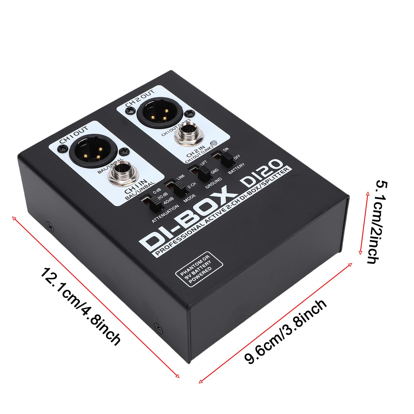 Caja DI Activa de 2 Canales, Caja de Audio Profesional de Inyección Directa Adaptador TRS a XLR con Aislador de Señal con Caja Metálica Soporta hasta 3000W para Equipos