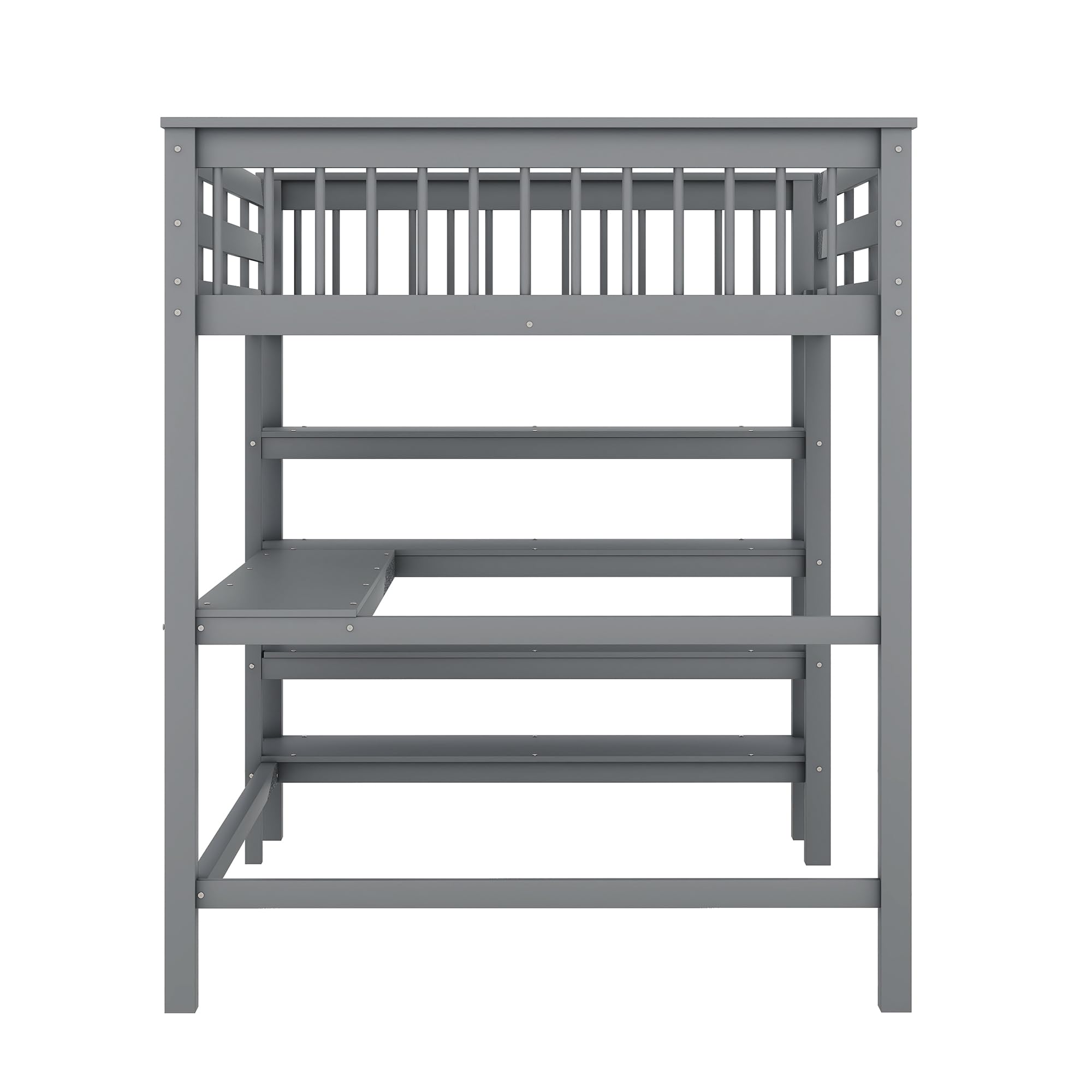 Mezzanine Enfant Merax 140 x 200 cm, Lit Bébé avec Compartiments de Rangement et Bureau, Lit Double Bois Anti-Chute, Gris