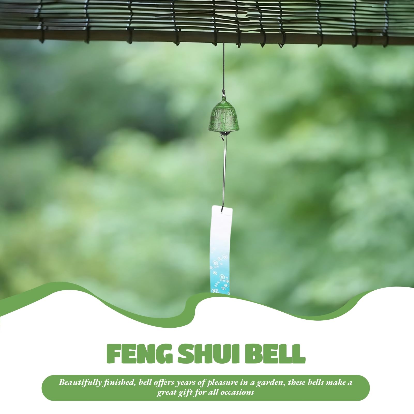 Campana Feng Shui, Campanello Feng Shui Campane a Vento Giapponese in Ghisa Garden Eave Campana del Vento Memorial Campanelli Eolici Verde Decorazione con campana a vento in metallo appesa Campane