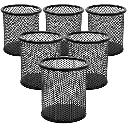 DIFIT 6-Piece Pen Organizer - Black Mesh Metal Pen Pot with 6 Compartments for Office & Home - Durable & Portable
