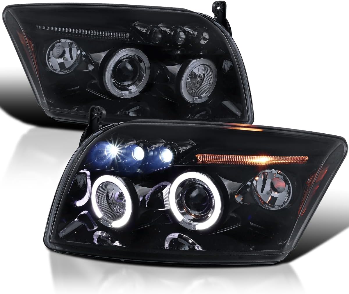 Spec-D Tuning Led Dual Halo Glossy Black Projector Headlights Smoke Compatible with Dodge Caliber 2007-2012 L+R Pair Head Light Lamp Assembly
