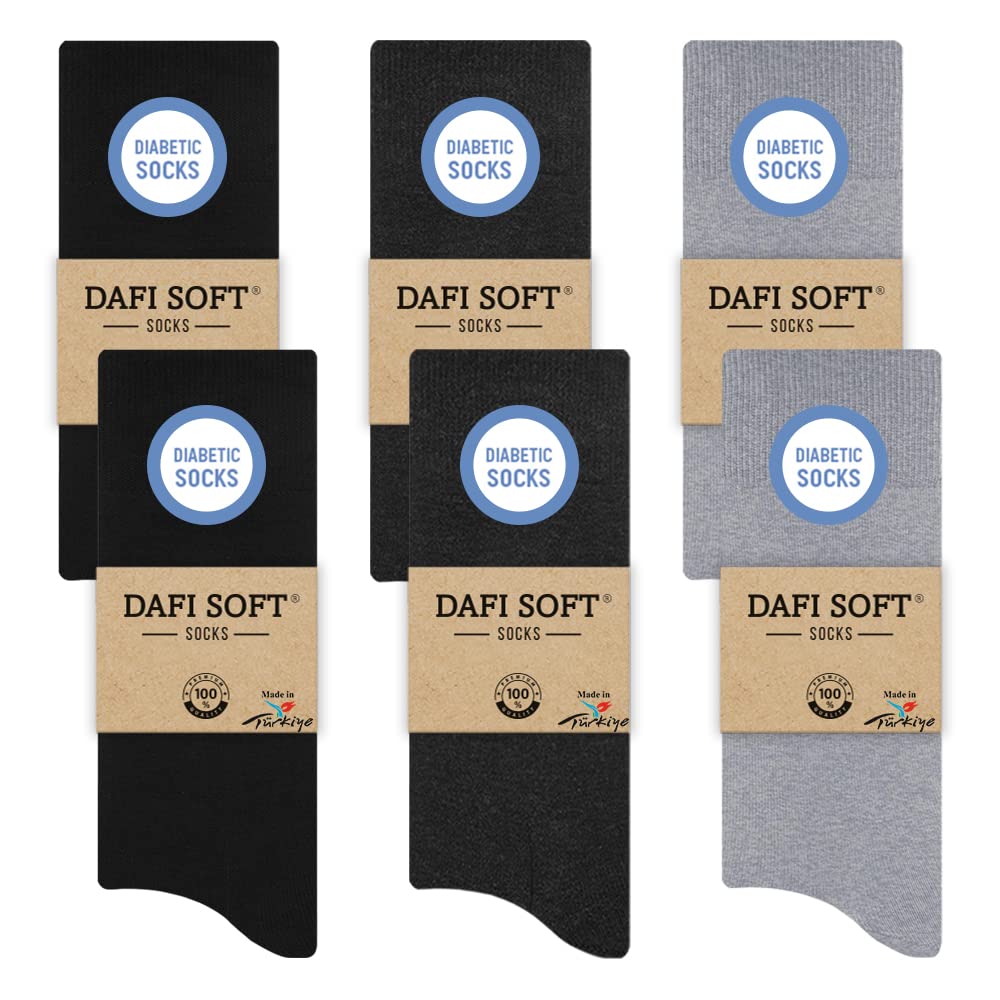 Dafi Soft Men's 2X Black 2X Grey 2X Anthracite 6 Pairs Diabetic Socks, Cotton, Stretchy, Made In Turkey (Uk 12-14, 6X Black/Anthracite/Grey)