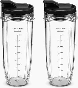2 Pack 32oz Cup Spout Lids for Nutri Ninja Auto IQ Series Blenders BL450 BL454 BL456 BL480 BL481 BL482 BL490 BL640 BL642 BL680 BL687