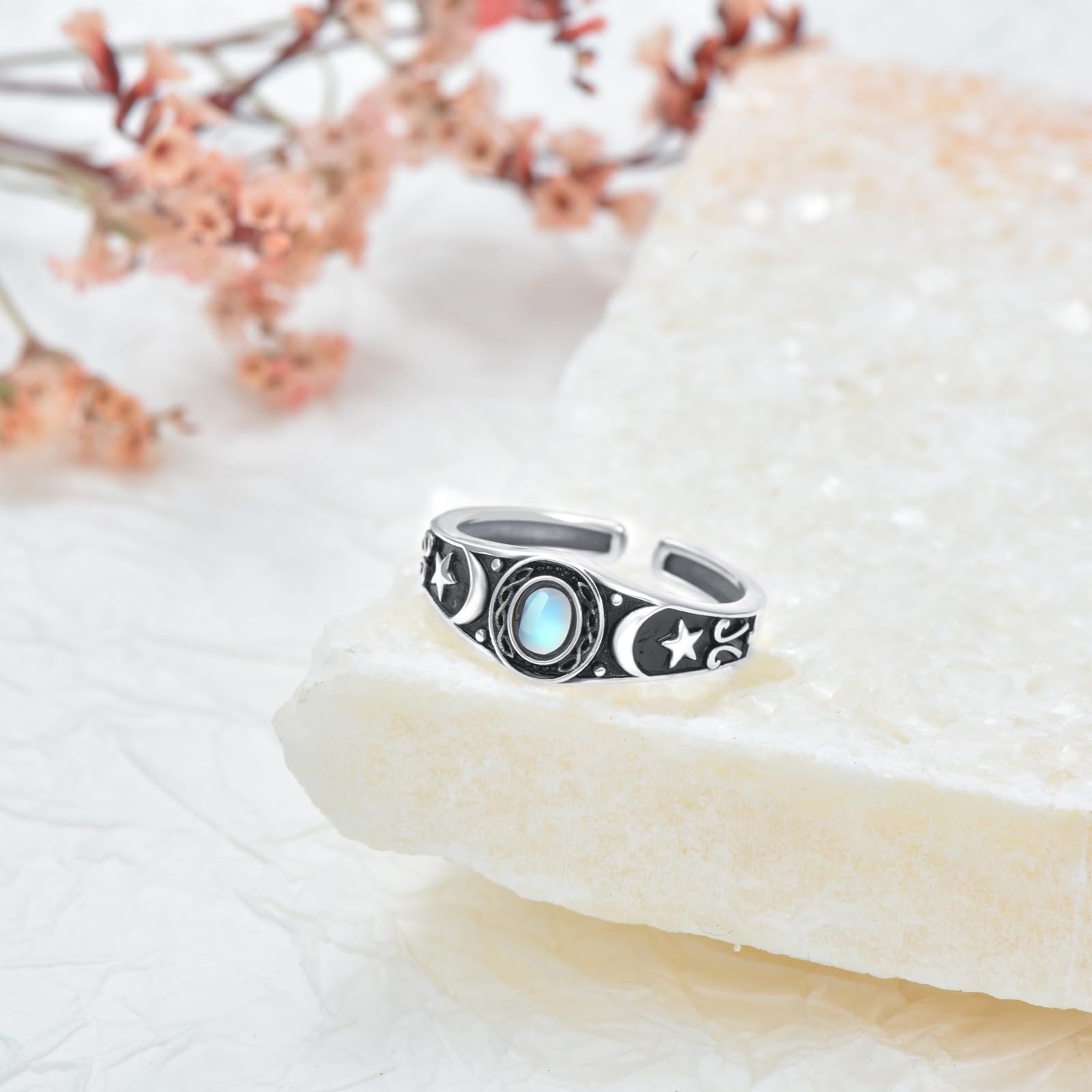 VONALA Anello da donna con pietra di luna, in argento sterling 925, regolabile, anello a mezzaluna aperta, regalo per donne, amici, famiglia