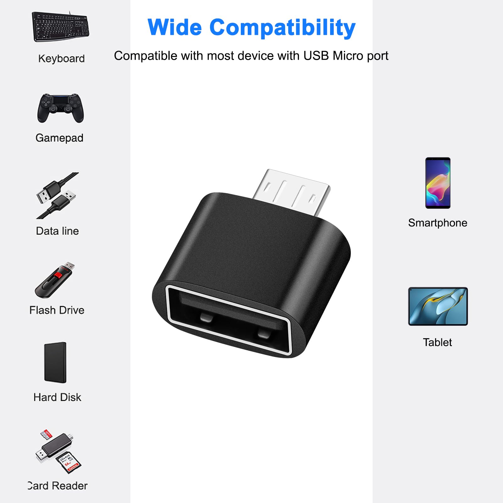 Micro USB a USB OTG Adattatore 2 Pack, Micro USB adattatore per smartphone Android, chiavetta di memoria USB, dischi rigidi portatili e altro ancora