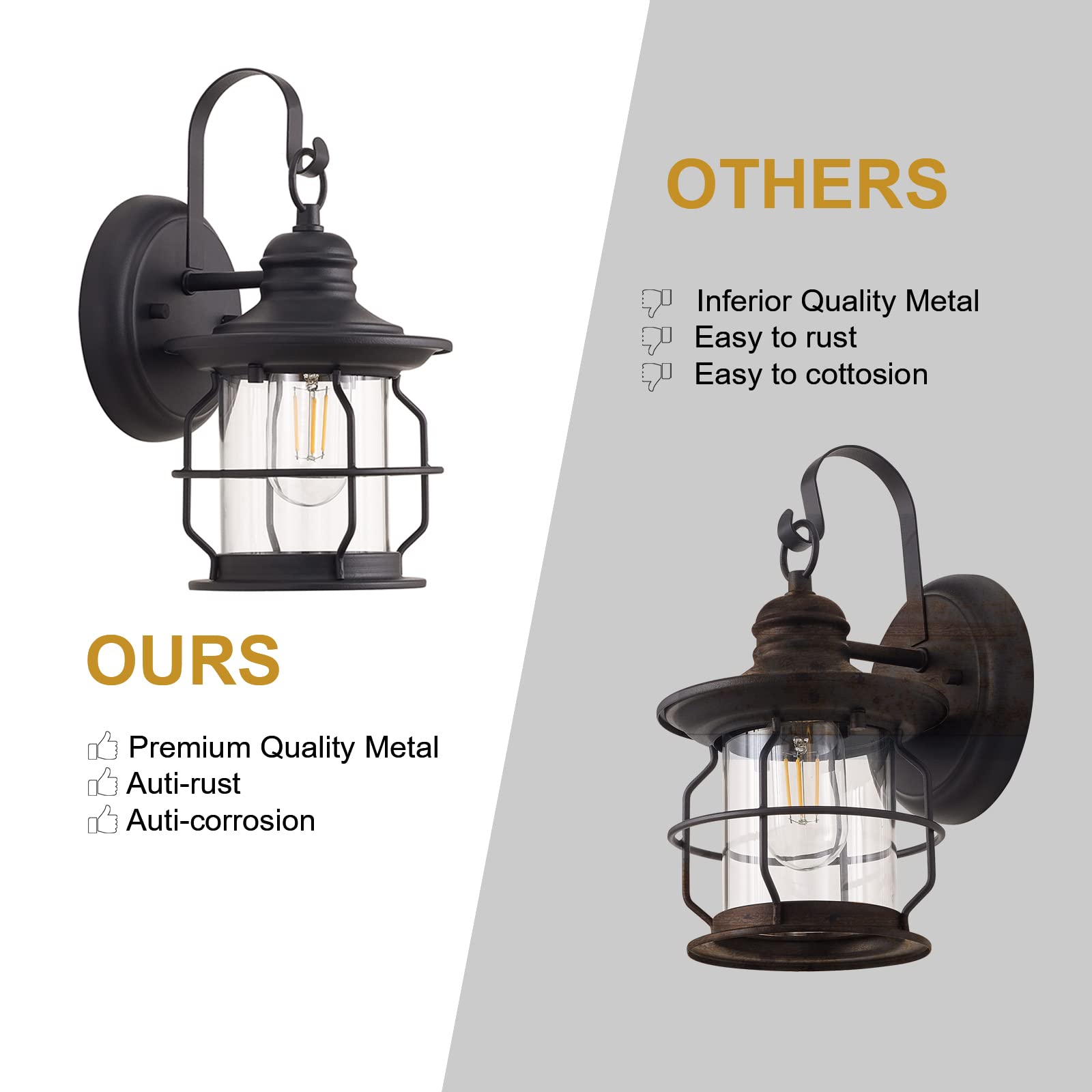 ALAISLYC 2 Pack Outdoor Wall Sconce, Exterior Wall Lantern Fixture with E26 Base Socket, Wall Mount Lights Waterproof Black Wall Lamp with Clear Glass Shade for Garage, Doorway,Patio,Front Door