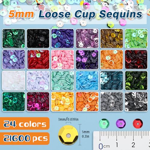 Image of 21600 Pcs Loose Sequins Bulk, 24 Colors 5MM Embroidery Sequins | Sparkle Sequins with Holes for Crafts, Round Sequin with Storage Box for Sewing, DIY Clothing, Party Decoration