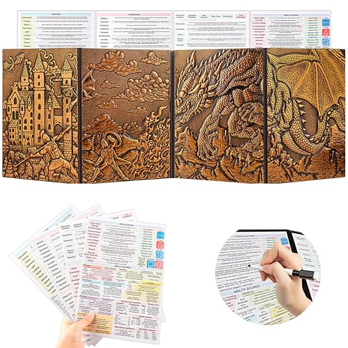 JiaoJiRen DND Dungeon Master Screen 3D Faux Leather,4 Panel Game Master with Pockets DM Screen for DM Game Accessories Gift,Dungeons and Dragon,Pathfinder,D&D