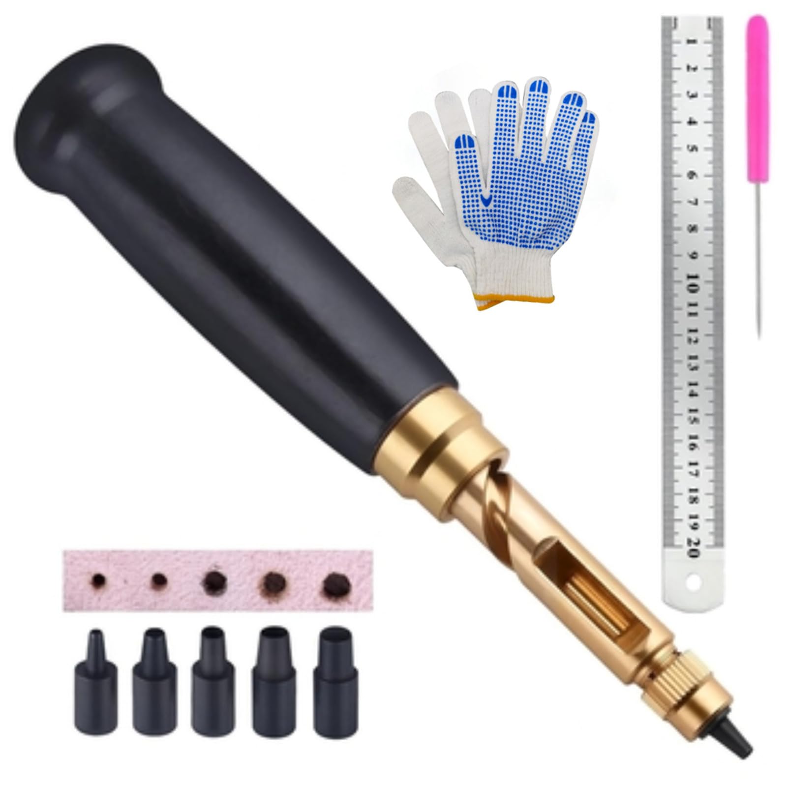 Shurhome Strong Modifiable Hole Hit Set for Leather Belts Comfortable Wooden Handle Permanent Metal Construction Modifiable Belt Hole