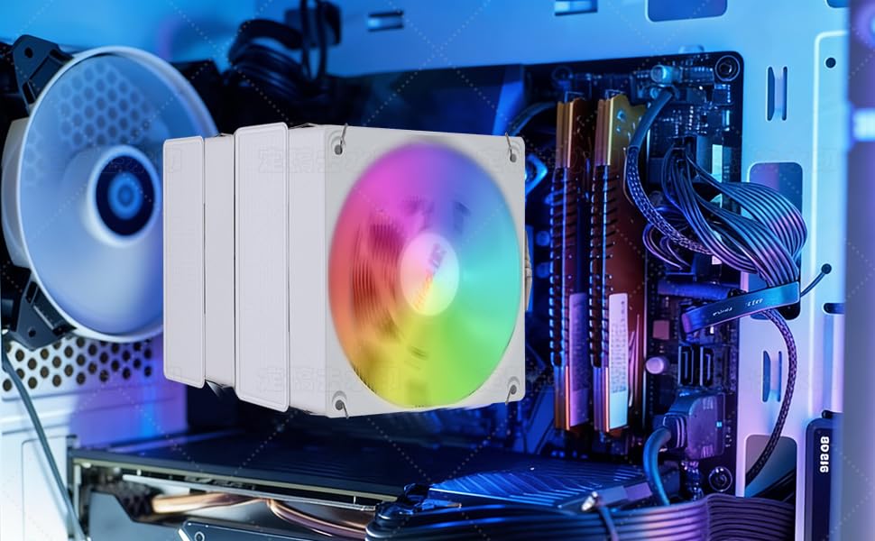 Image of IX20 ARGB Air Cooling Fan, Twin Tower CPU Cooler, White | 6 Copper Heat Pipes, 5.00 x 5.4 x 6.2 inches, AMD AM4 /AM5 and Intel LGA 115X /1200 /1366 /1700 /1851 /2011, 265W TDP