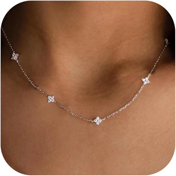 CUEZIY Dainty Necklaces for Women Cute Station Choker Necklace Cubic Zirconia Simulated Diamond Necklace Simple Layering CZ Necklace Trendy Jewelry Gifts
