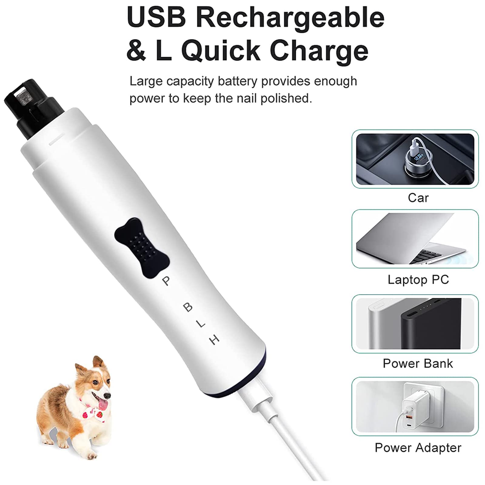 Cortauñas para Perro Y Gato con Luz LED, Lima De Uñas Électrica para Perros Mascotas Pequeño/Grande, Almolador para Perros,Amoladora De Uñas Recargable De Bajo Ruido,2 Velocidades