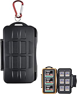 LXH 15 Slots Anti-Shock Waterproof Memory Card Case Holder,Resistant & Shockproof Hard Storage Case for SD Card/CF(Compact Flash) Cards/MicroSD Cards with Carabiner & Card Reader