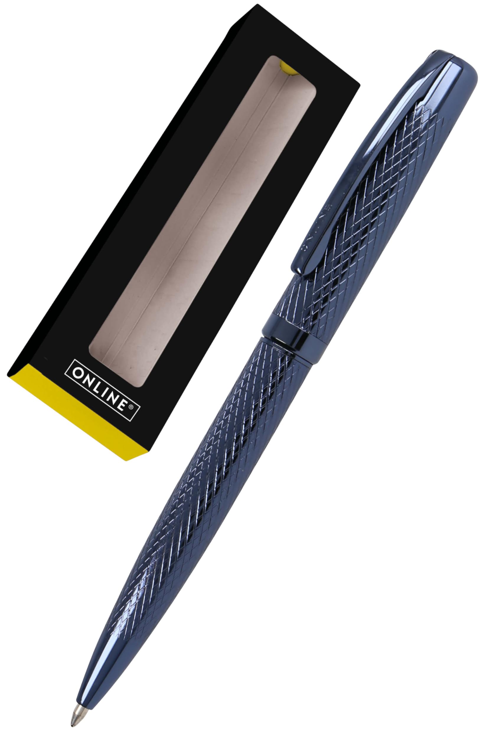 Online Kugelschreiber Eleganza Diamond Night I hochwertiger Metall-Kuli Blau I auswechselbare Großraummine I Metallclip I Schreibfarbe Schwarz dokumentenecht I inkl. Geschenkverpackung