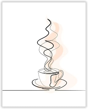 Abstract One Line Neutral Coffee or Tea Wall Art | Tan, Beige, Black and White 8x10 UNFRAMED Print - Lovely Decor for a Coffee Station, Breakfast Nook, or Kitchen