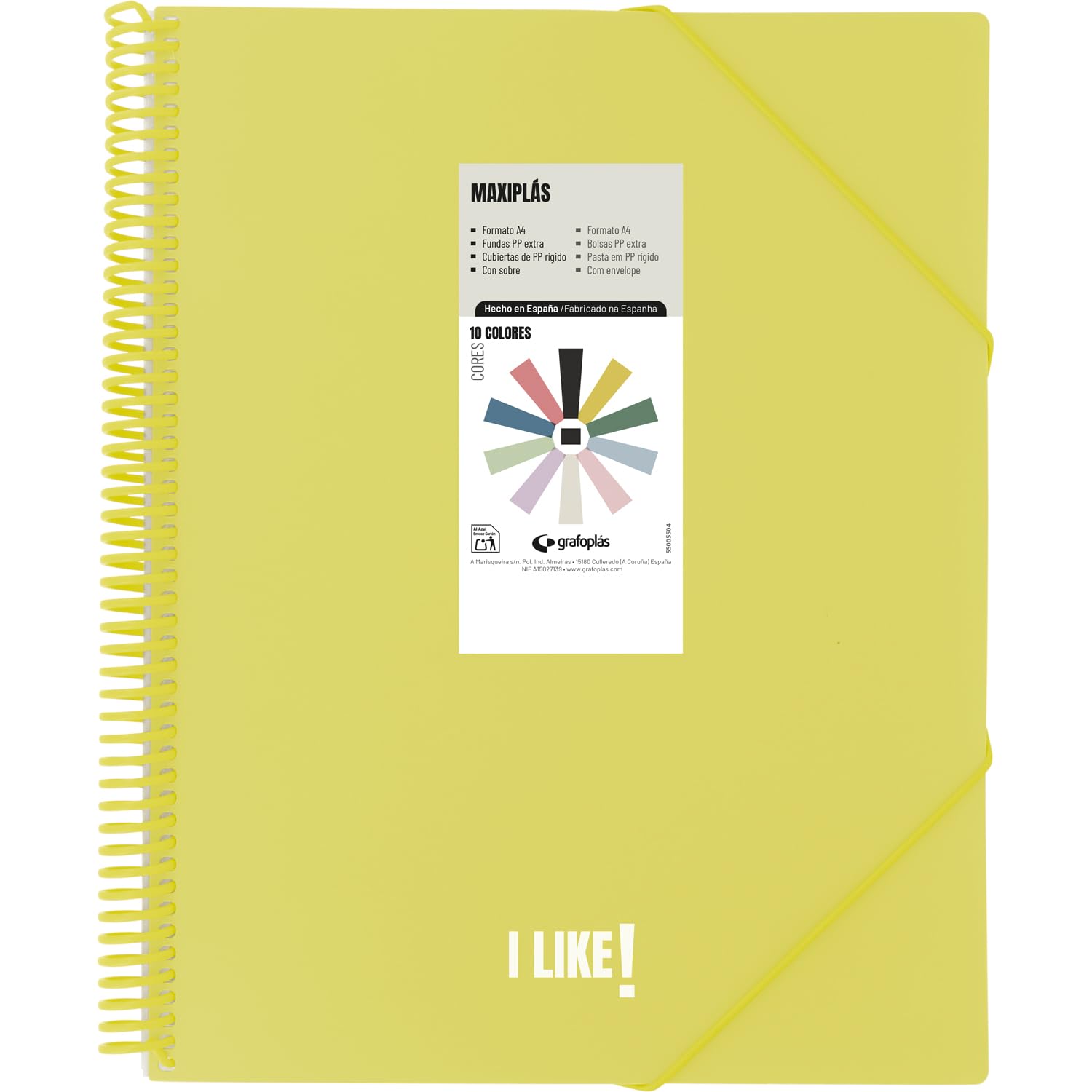 Grafoplas - Folders of Plastic A4, Maxiplas Like, Yellow, 30 Transparent Sleeves, PVC Spiral, Perfect for Archiving School and Office Supplies
