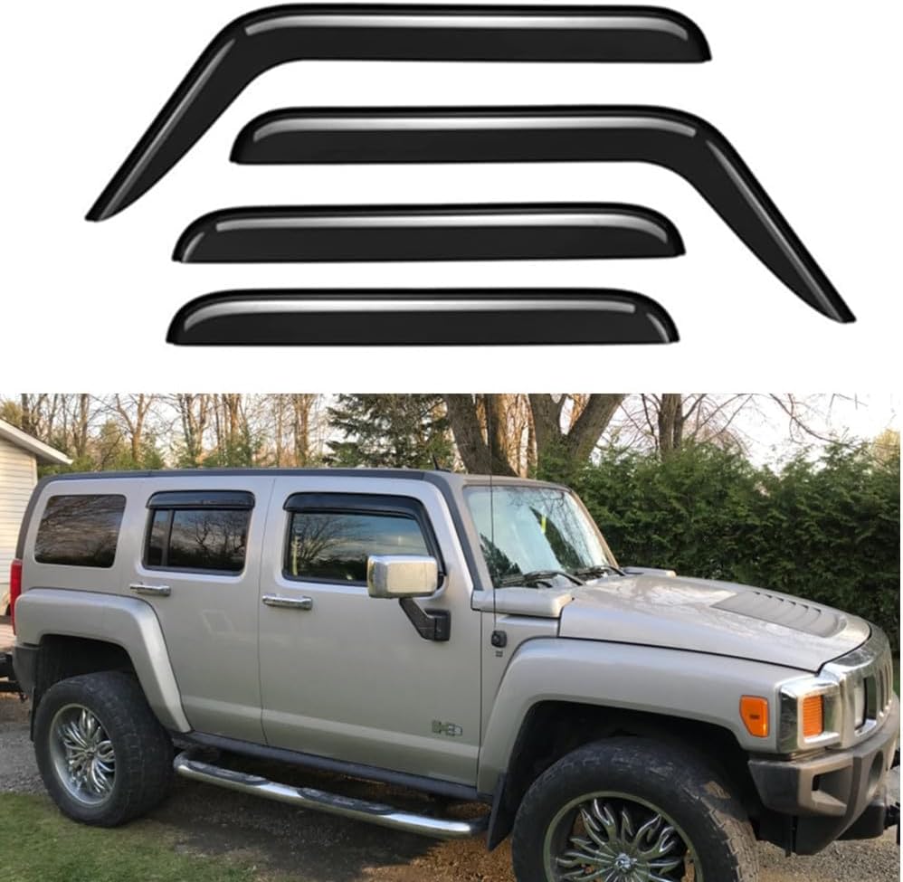 Wensdy 4pcs Outside-Mount Side Window Visor Wind Vent Deflector?Dark Smoke Nice Sun Rain Guard Set fit for 2005-2009 Hummer H3 94501